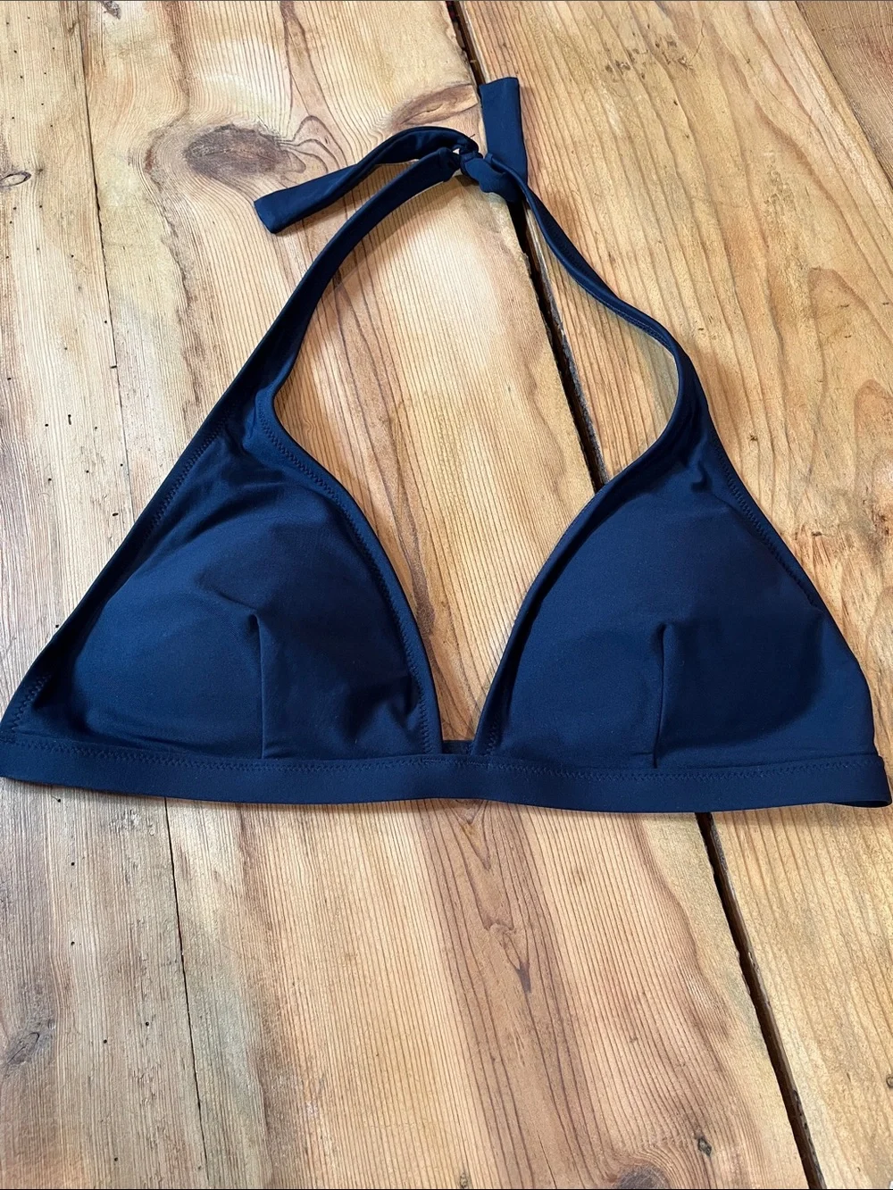 J CREW L Navy Blue Triangle Halter Tie Bikini Top Padded